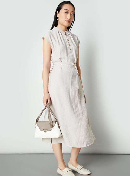 Women Textured Belted Midi Dress