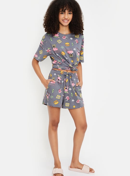 Women SpongeBob Print Shorts Set