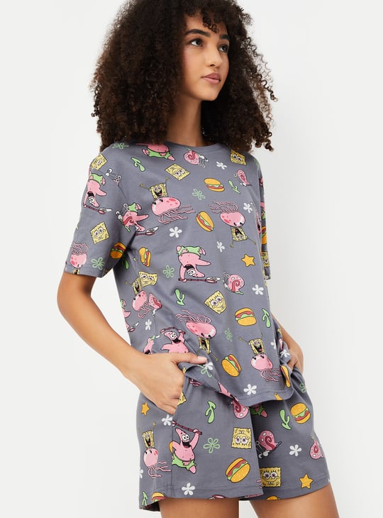 Women SpongeBob Print Shorts Set