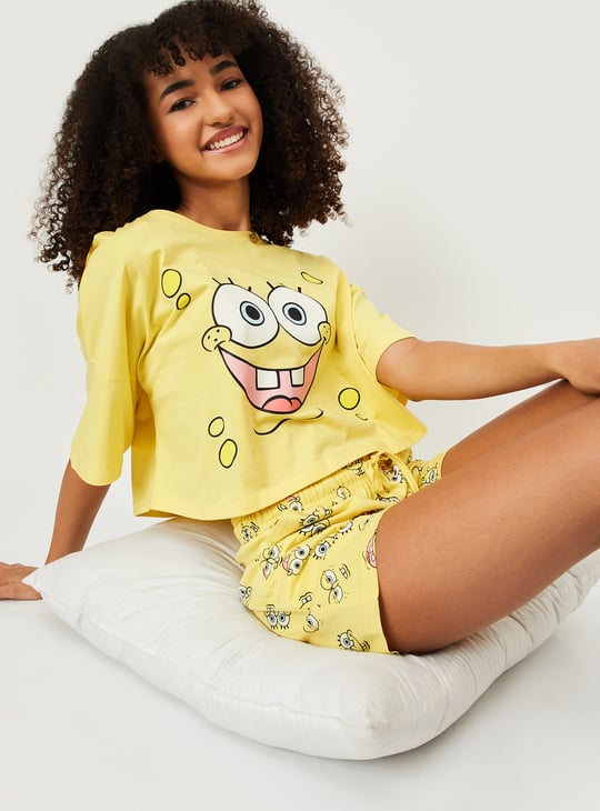 Women SpongeBob Print Shorts Set