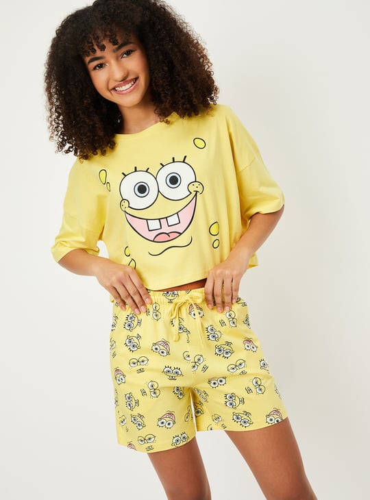Women SpongeBob Print Shorts Set
