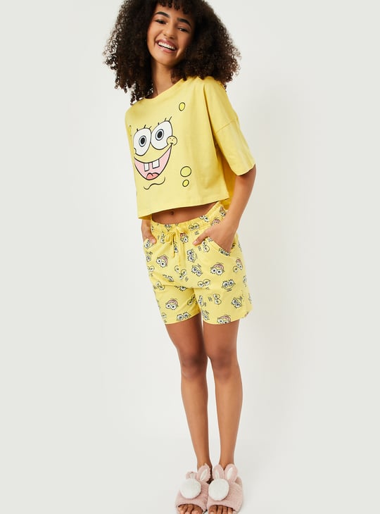 Women SpongeBob Print Shorts Set