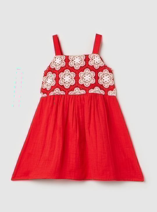 Girls Crochet Embroidered Fit and Flare Dress