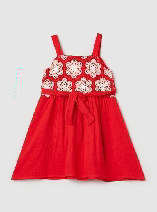 Girls Crochet Embroidered Fit and Flare Dress