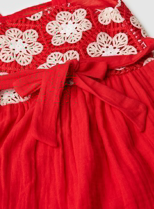 Girls Crochet Embroidered Fit and Flare Dress