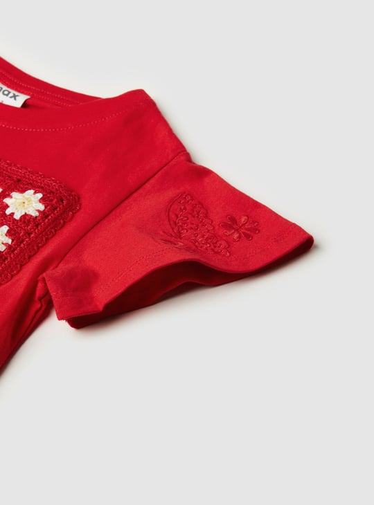 Girls Embroidered Top with Crochet Pocket