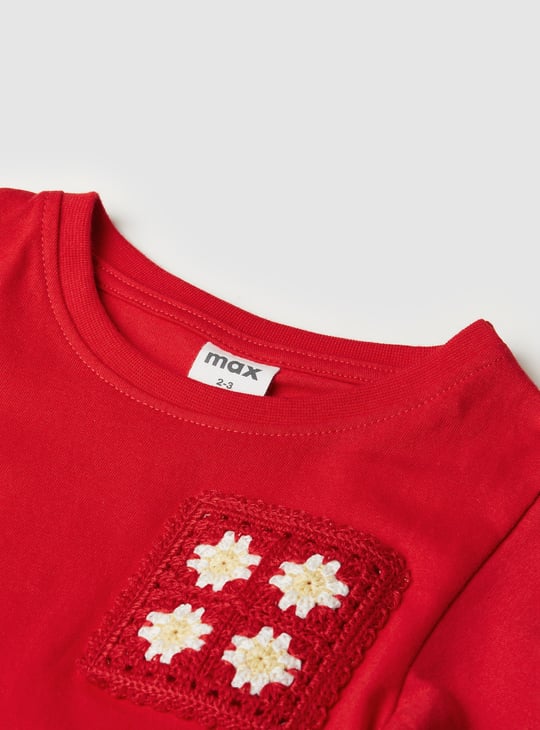 Girls Embroidered Top with Crochet Pocket