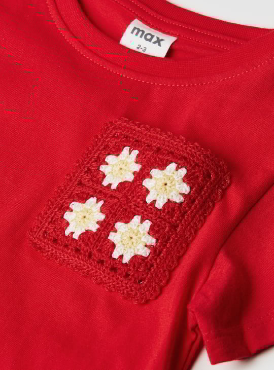 Girls Embroidered Top with Crochet Pocket