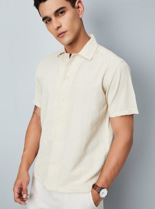 Men Textured Slim Fit Linen Shirt