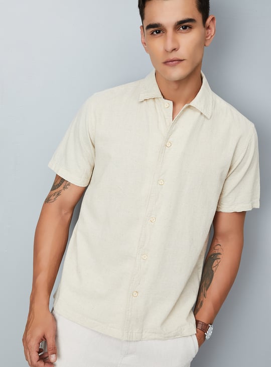 Men Textured Slim Fit Linen Shirt