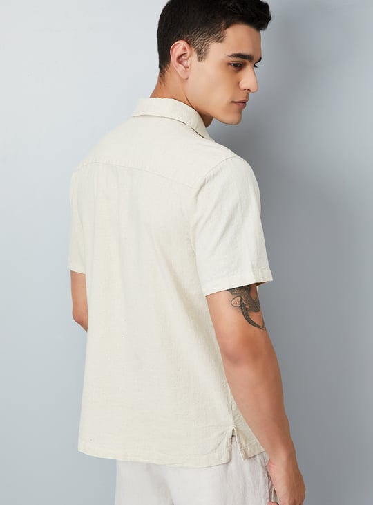 Men Textured Slim Fit Linen Shirt
