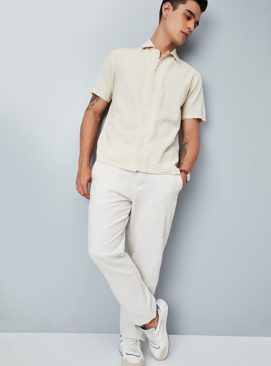 Men Textured Slim Fit Linen Shirt
