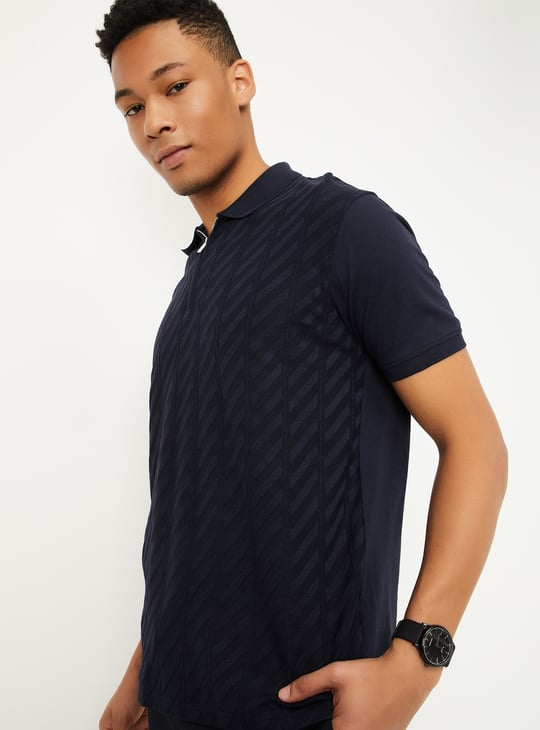 Men Textured Regular Fit Polo T-shirt