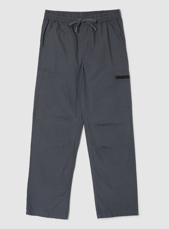 Boys Solid Relaxed Fit Cargo Trousers