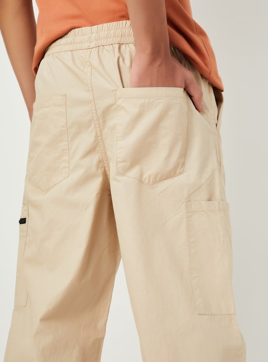 Boys Solid Relaxed Fit Cargo Trousers