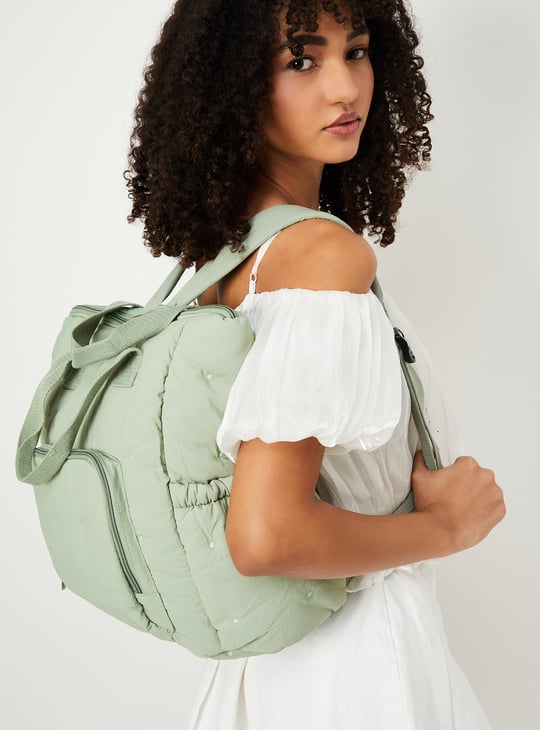 Women Embroidered Diaper Bag Green Polyester