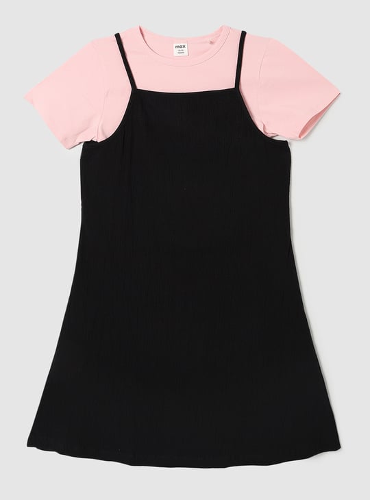 Girls Solid Knit Dress with T-shirt
