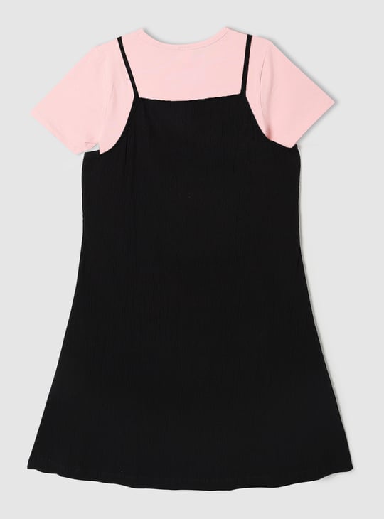 Girls Solid Knit Dress with T-shirt
