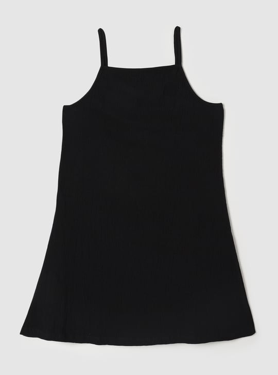 Girls Solid Knit Dress with T-shirt