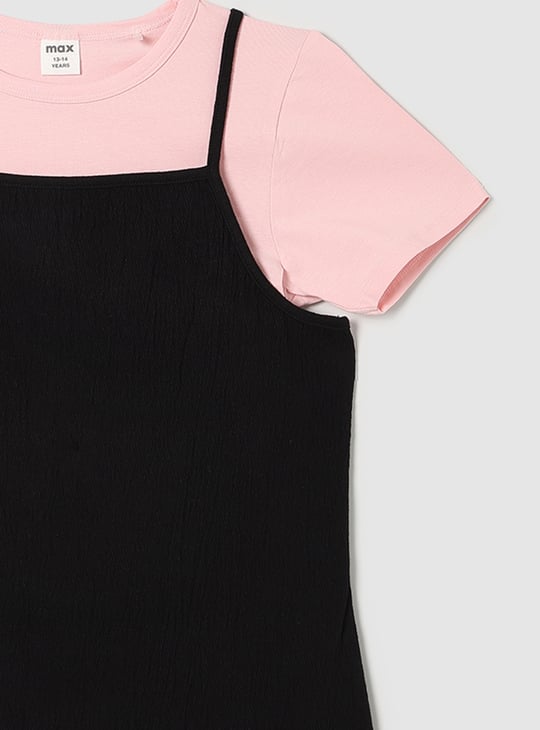 Girls Solid Knit Dress with T-shirt