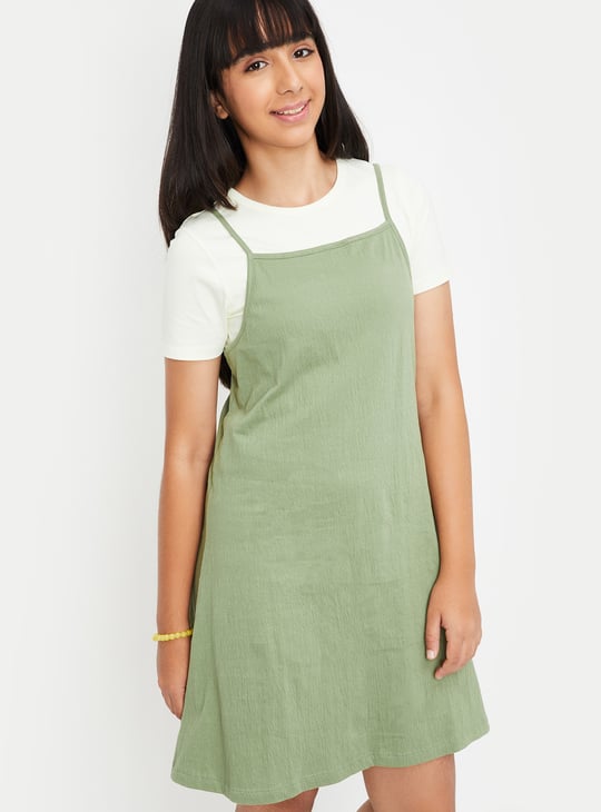 Girls Solid Knit Dress with T-shirt