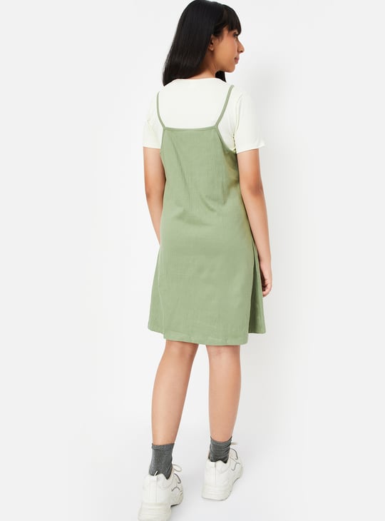 Girls Solid Knit Dress with T-shirt