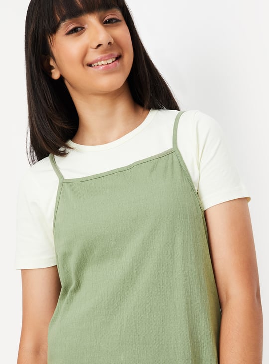 Girls Solid Knit Dress with T-shirt