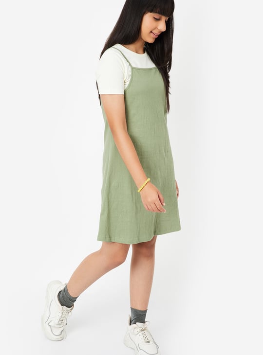 Girls Solid Knit Dress with T-shirt