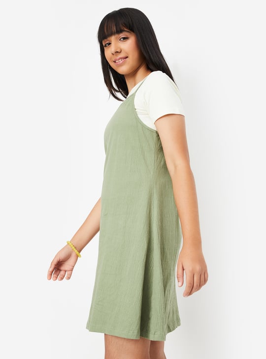 Girls Solid Knit Dress with T-shirt