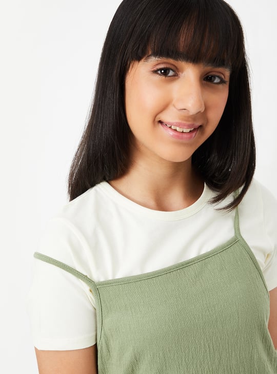 Girls Solid Knit Dress with T-shirt