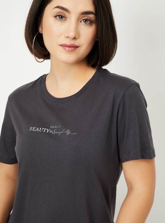 Women Text Embroidered T-shirt