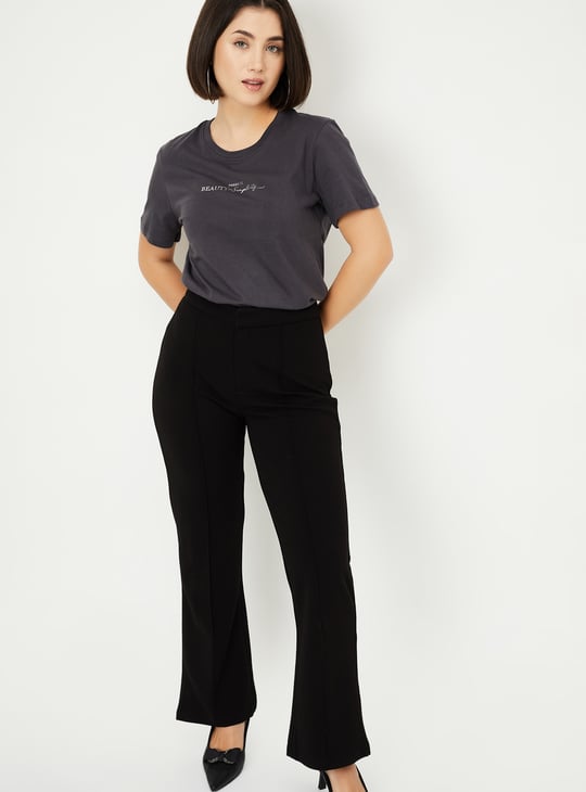 Women Text Embroidered T-shirt