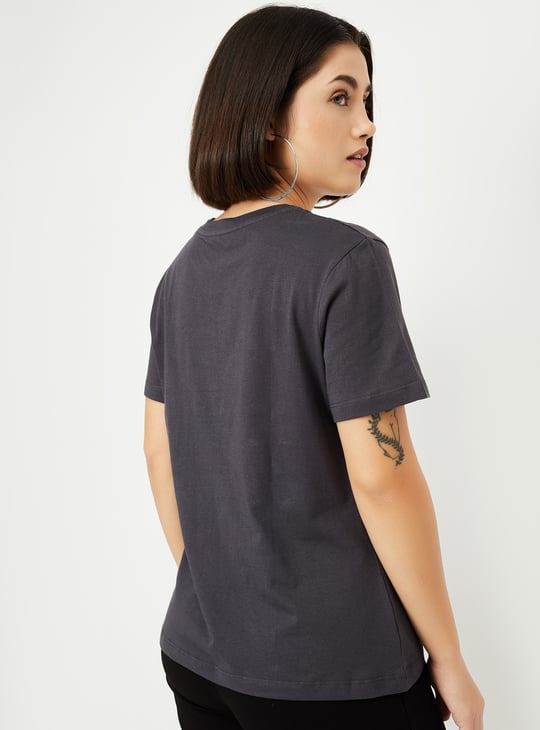Women Text Embroidered T-shirt