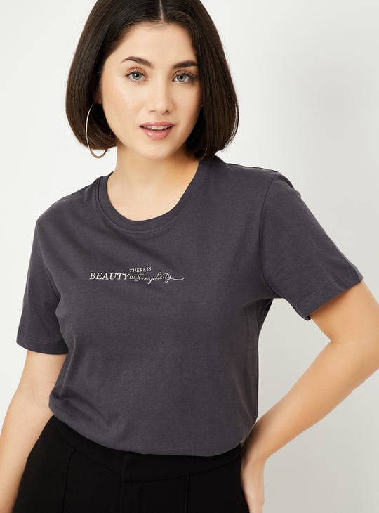 Women Text Embroidered T-shirt