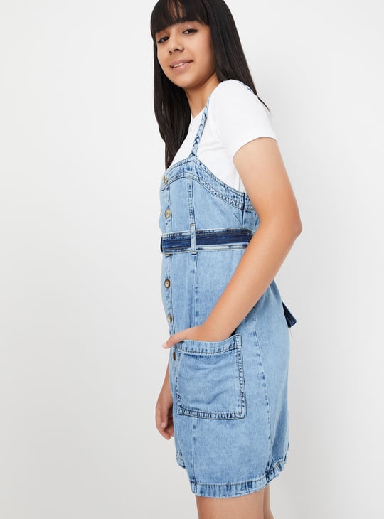 Girls Washed Dungaree Dress with T-shirt