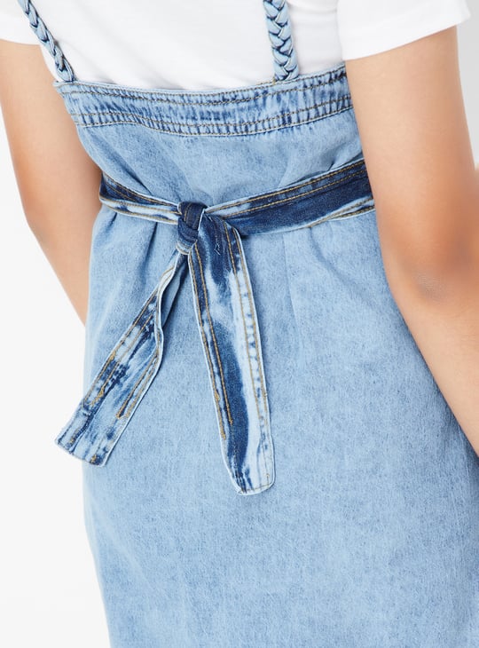 Girls Washed Dungaree Dress with T-shirt