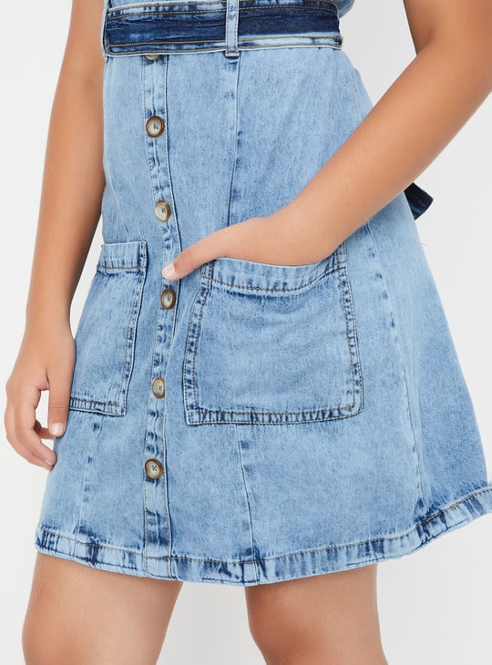 Girls Washed Dungaree Dress with T-shirt