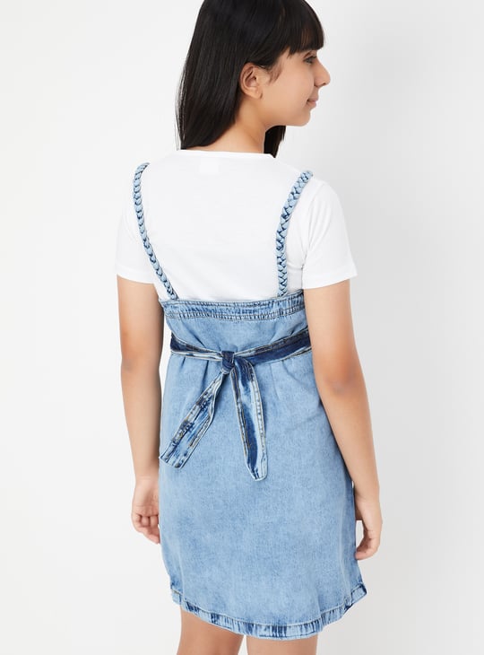 Girls Washed Dungaree Dress with T-shirt