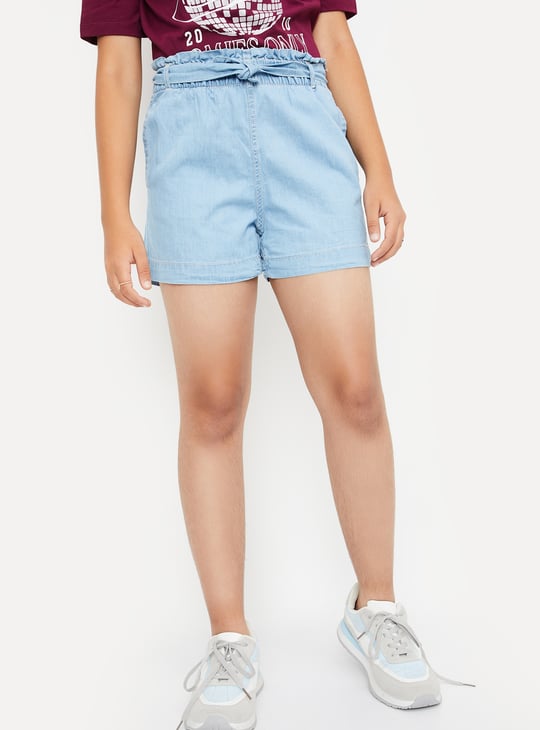 Girls Solid Denim Shorts