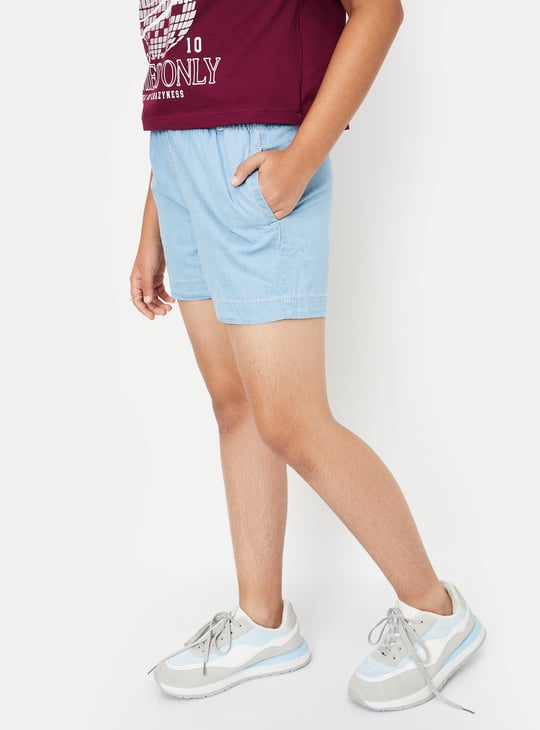 Girls Solid Denim Shorts