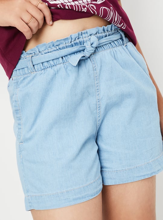 Girls Solid Denim Shorts