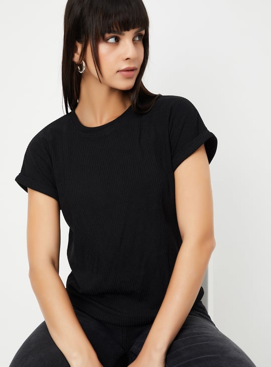 Women Ribbed Knit T-shirt