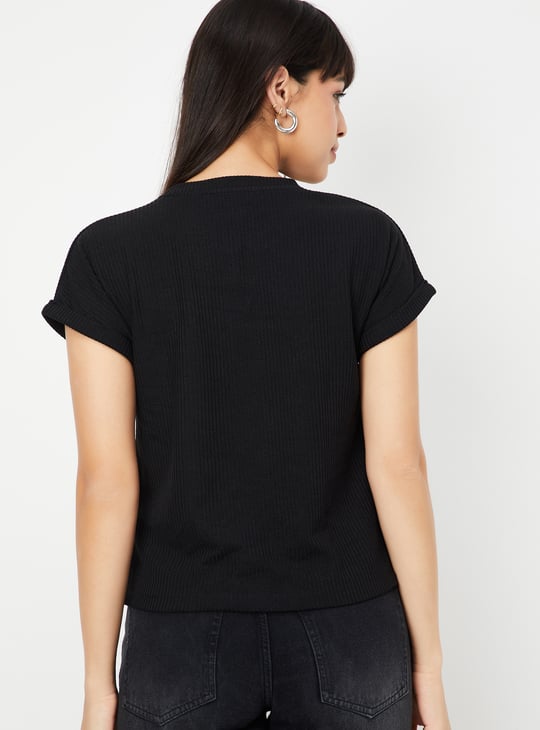 Women Ribbed Knit T-shirt