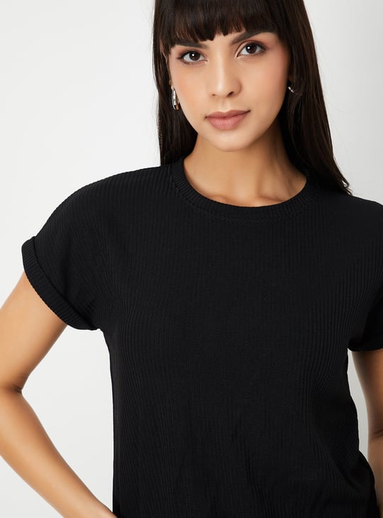 Women Ribbed Knit T-shirt