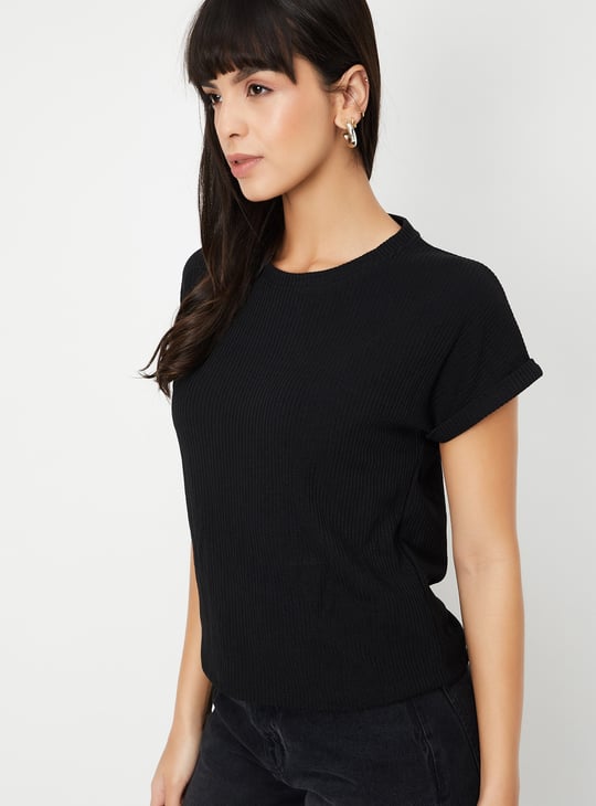 Women Ribbed Knit T-shirt
