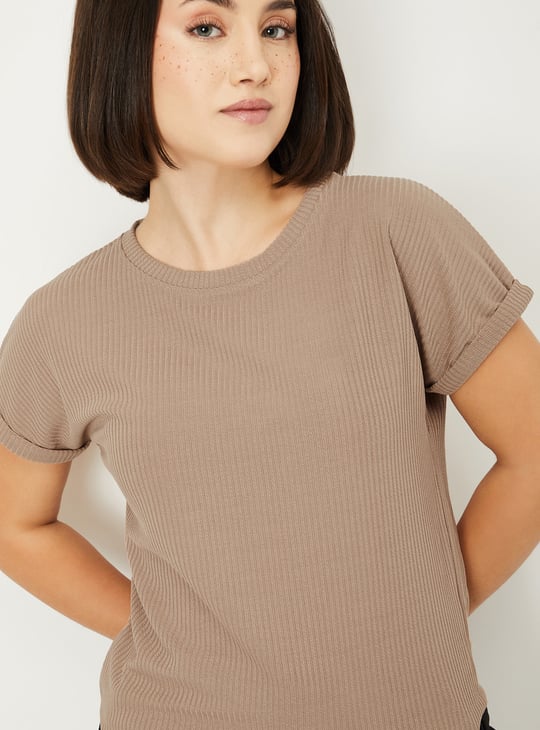 【DEARMINE】Deep Ribbed Knit T-Shirt Boohoo ME