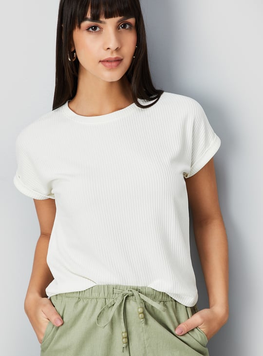 Women Ribbed Knit T-shirt