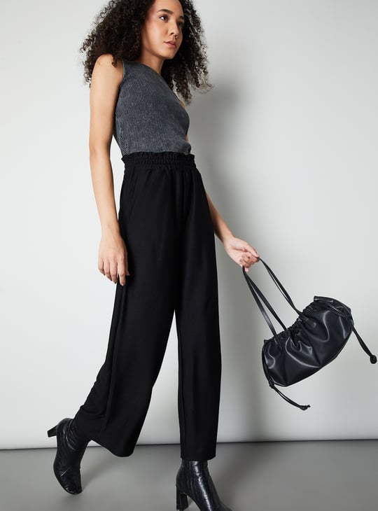 Women Solid Wide Leg Trousers