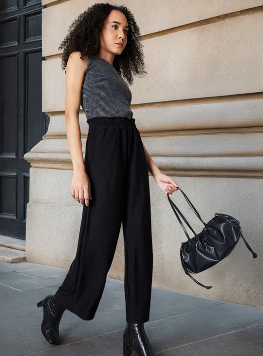 Women Solid Wide Leg Trousers