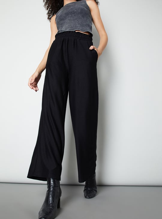 Women Solid Wide Leg Trousers